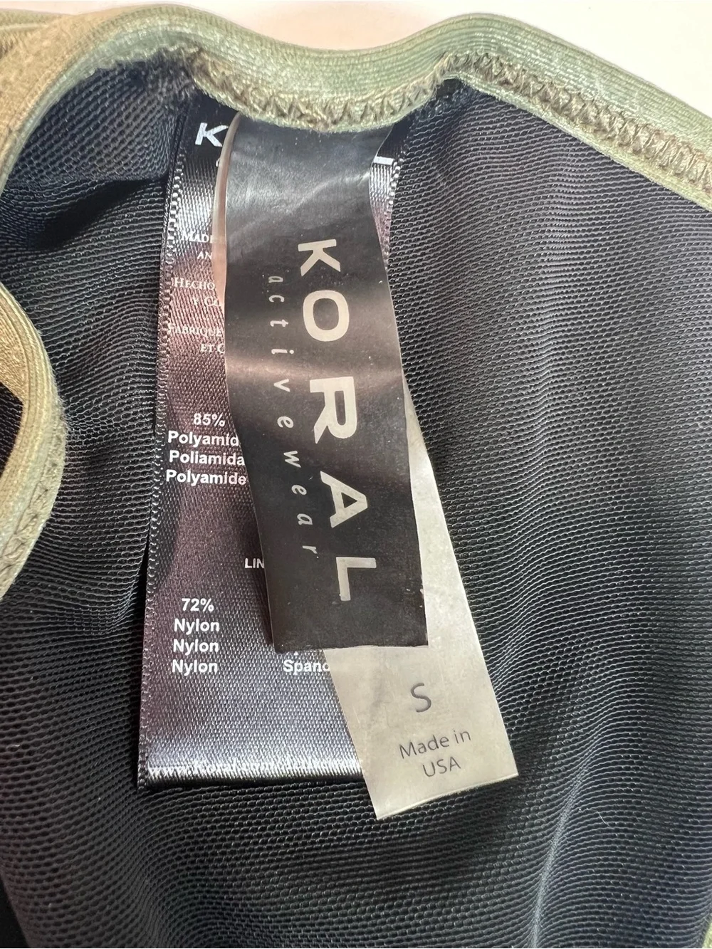 Koral Element Sports Bra Olive Green Size Small